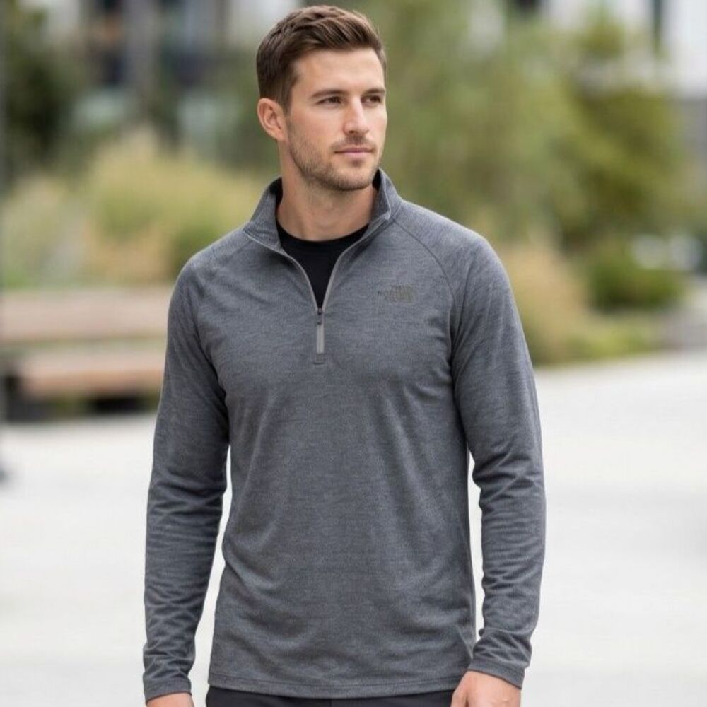TNF The North Face Wander Mens 1/4 Zip Shirt Large Dark Gray Heather